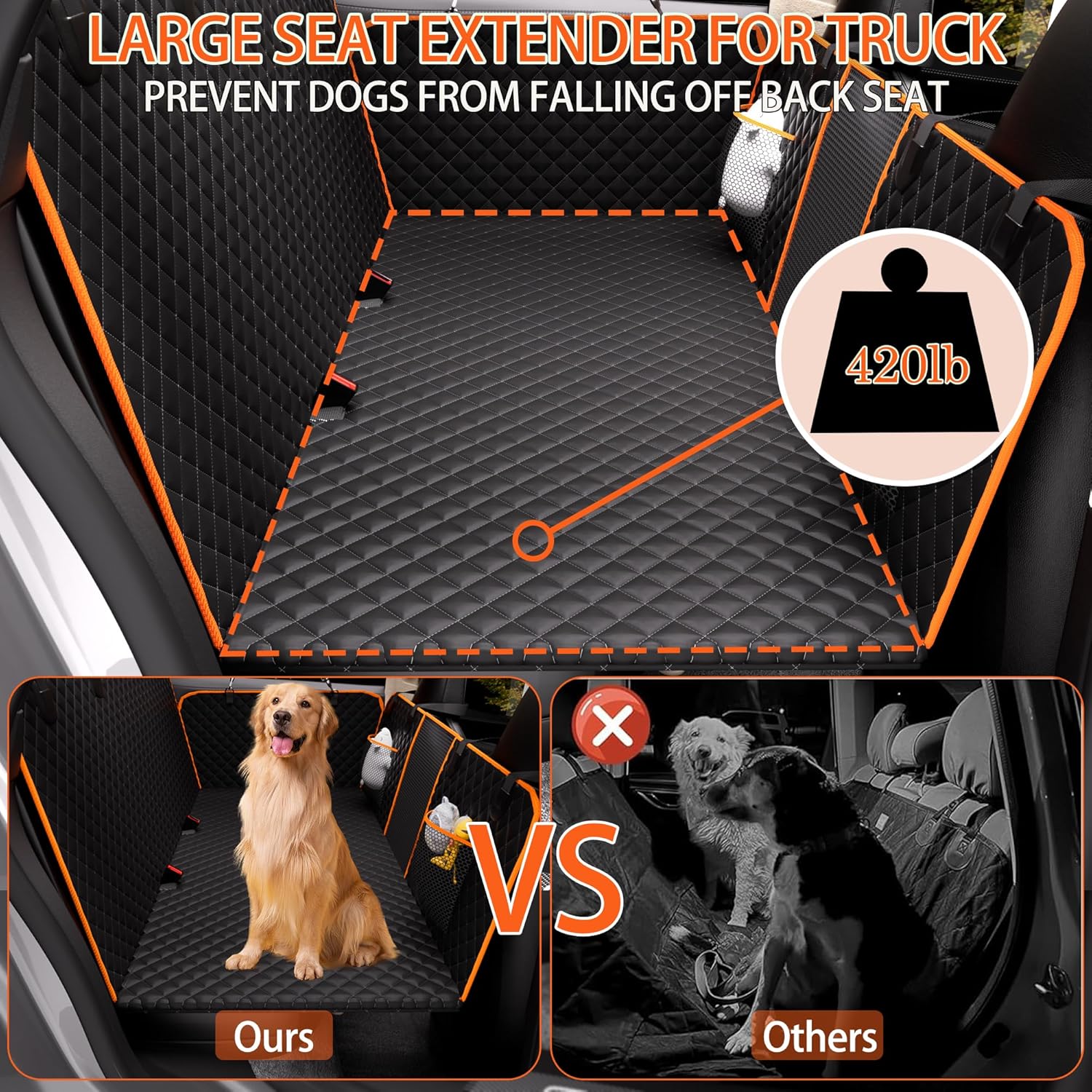 Back Seat Extender for Dogs,Holds 420lbs,Waterproof - myfurrypal.co